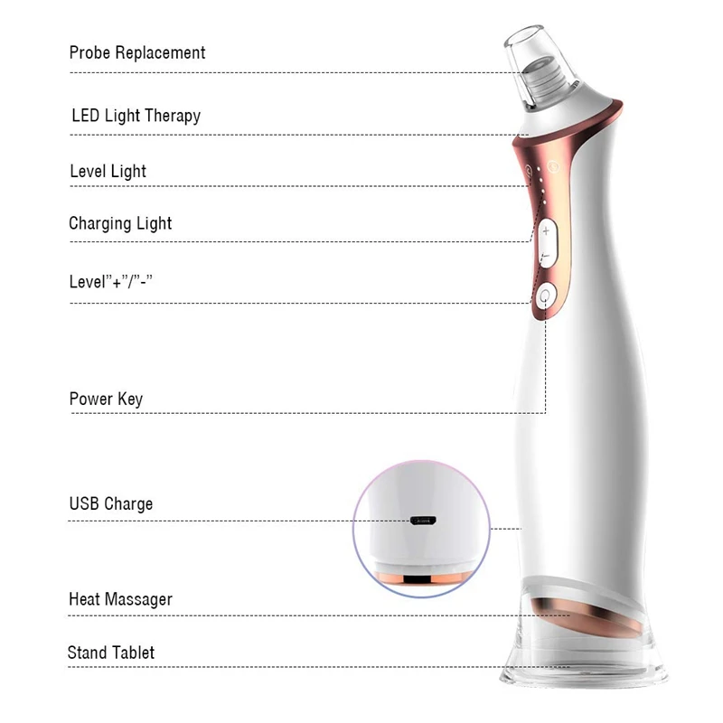 Топ предложения удаления черных точек пор вакуумный-Электрический Очиститель пор на лице, USB перезаряжаемое устройство красоты с 4 сменными зондами fo