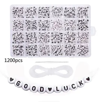 

1200PCS Acrylic Letter Beads White Round Letter Beads Alphabet Beads A-Z and Heart Bead Bracelet Necklace Jewelry Making
