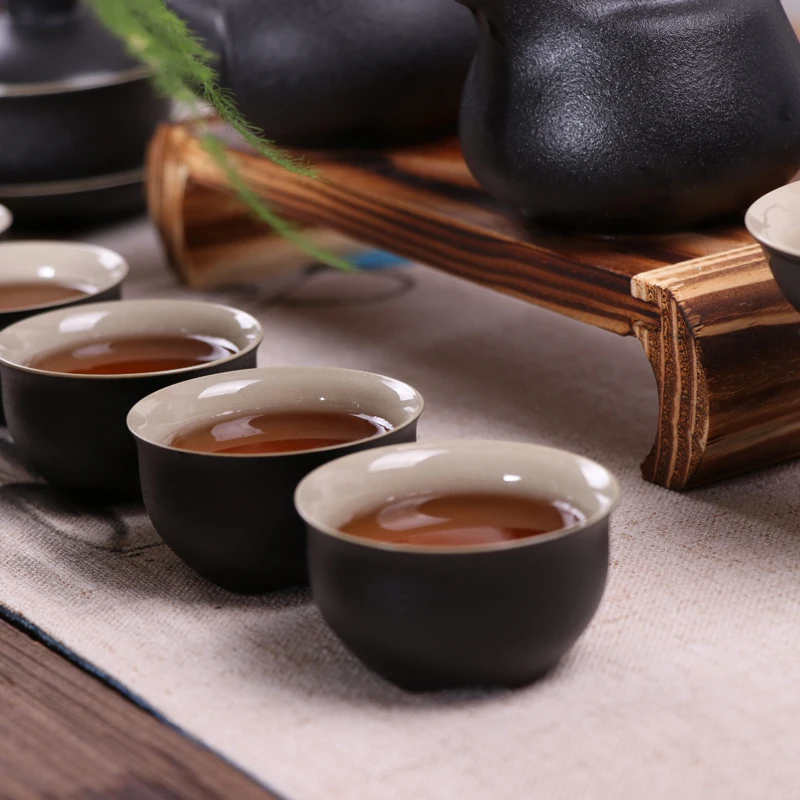 Chinese Black crockery ceramic teapot kettles tea cups porcelain kung fu tea set drinkware for Tea ceremony
