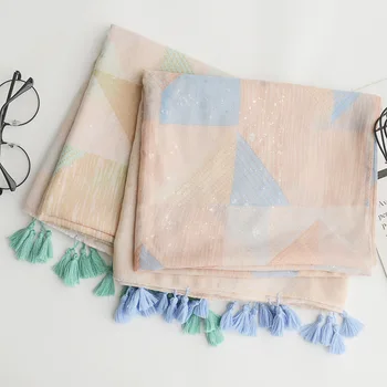 

New retro national wind cotton scarf hot silver geometric tassel decoration sunscreen shawl beach towel silk scarf