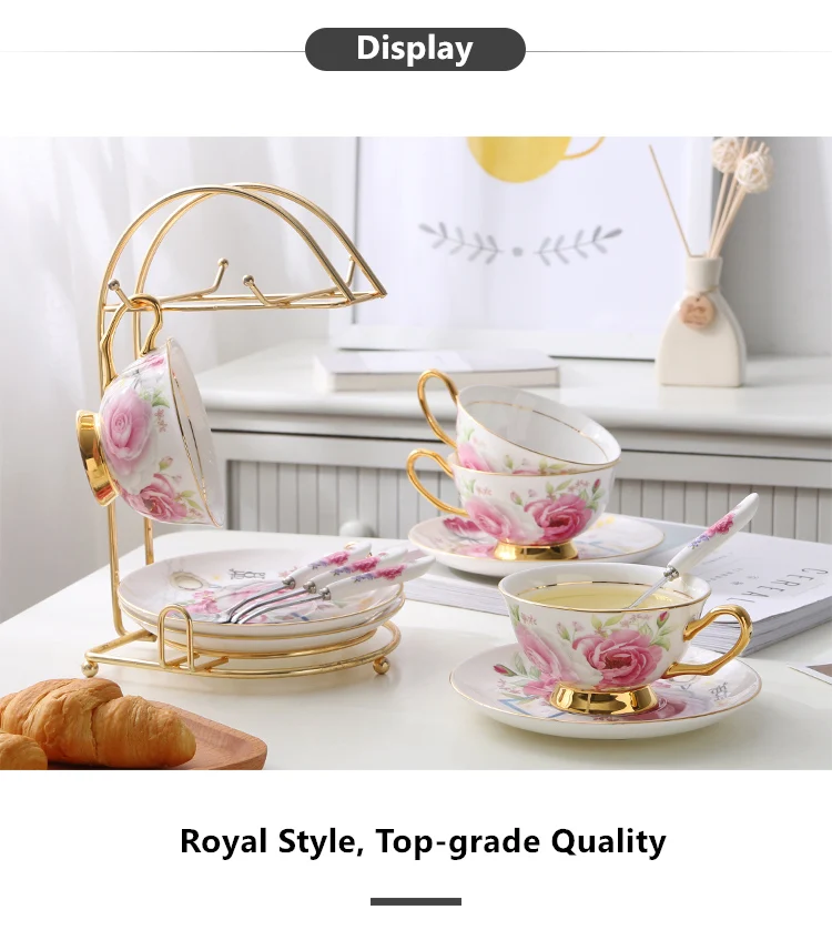 Элегантная чайная чашка с розовыми костями из Китая, ложка для блюдца, набор 200 мл, европейская Современная фарфоровая кофейная чашка, британская пасторальная керамическая чашка