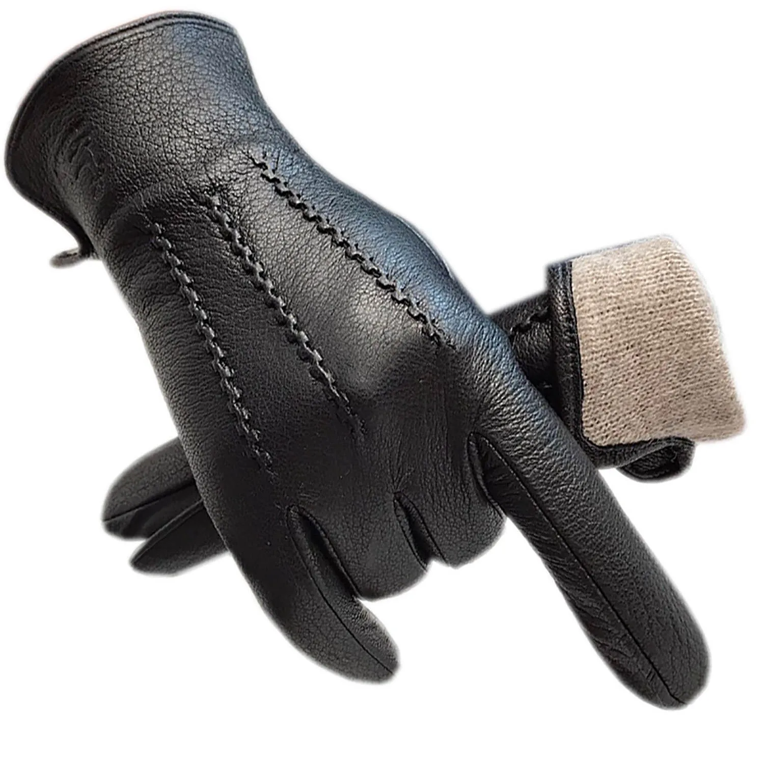 Winter Men's Deerskin Gloves Wrist Fashion New Genuine Deerskin Gloves Wool Lining Machine Sewing Warm Driving Riding Riding Col motorcycle riding deerskin gloves men s single layer thin fashion hollow new spring and autumn car driving driver leather gloves