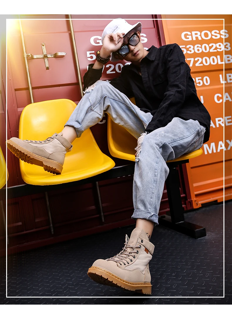 Men anti-slip breathable ankle boots waterproof high street fashion doc martens boots black grey brown lace up round-toe motorcycle boots soft comfortable work shoes safety (6)