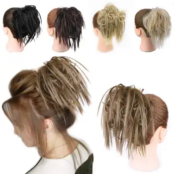 

Girls Curly Scrunchie Chignon With Rubber Band Brown Gray Synthetic Hair Ring Wrap On Messy Bun Ponytails Chignon