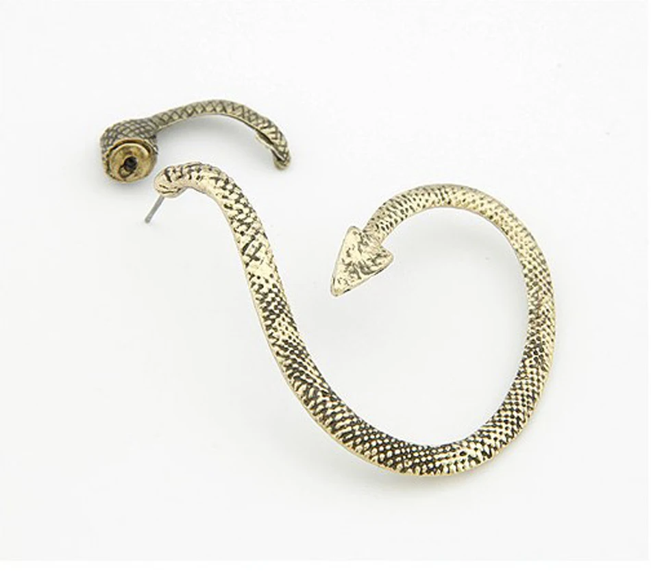 Новая мода Панк Змея клипсы преувеличенные винтажные серебряные металлические Серьга-кафф в форме змеи одна Ушная клипса серьги для женщин 0624