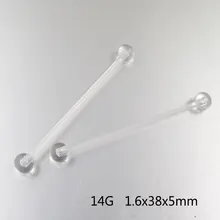 2 шт. 14 г 1,6x38x5 мм длинные прямые штанга фабричного производства прозрачные мягкие гибкие био-пластики шпильки для пирсинга уха ювелирные изделия для тела