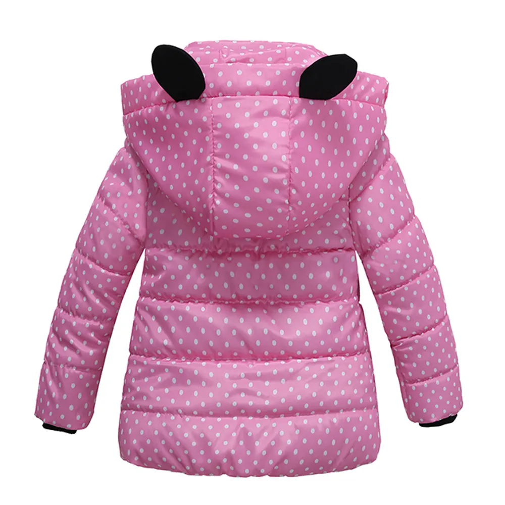 Плотное пальто; Модное детское пальто; плотное пальто в горошек для маленьких девочек; стеганая зимняя куртка в горошек с бантом; Одежда для девочек