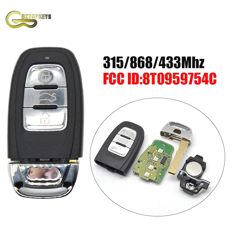 

A0030 Smart keyless entry 315/433/868Mhz 3button for Audi A6 A7 A8 RS4 RS5 Q5 A5 S4 S6 8T0959754C remote fob