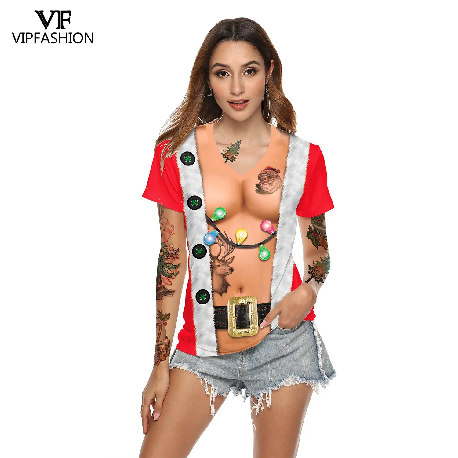 VIP FASHION Funny Xmas Print t Shirt Christmas T-shirts Women Fashion Short Sleeve Casual 3d Party Merry Tshirt Streetwear