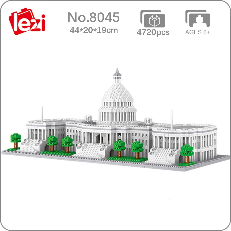 Lezi 8045 г. Всемирная архитектура США капитол съезд дерево модель 3D мини-алмазные