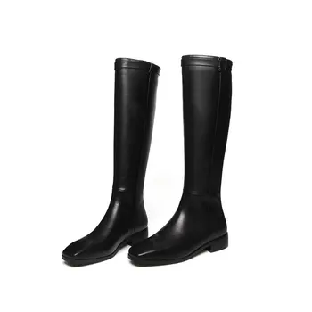 

Fashion Punk Boots for Woman Antumn Winter Genuine Leather British Style Motorcycle Boots Party Knee High Boots Shoes Woman