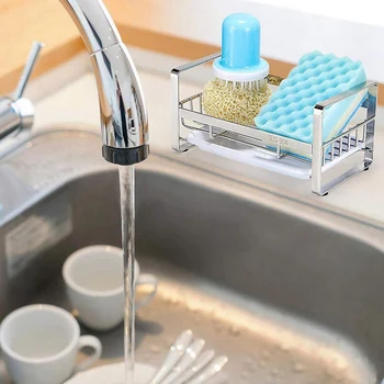 

Sponge Holder, Kitchen Sink Organizer, Sink Caddy, Sink Tray Drainer Rack, Brush Soap Holder with Removable Tray