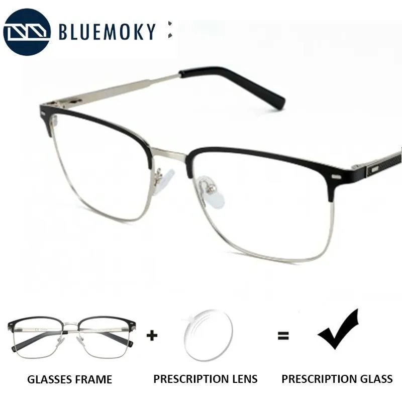 

BLUEMOKY Half-Rim Prescription Eyeglasses Men Anti Blue Light Photochromic Glasses Myopia Hyperopia Optical Progressive Eyewear