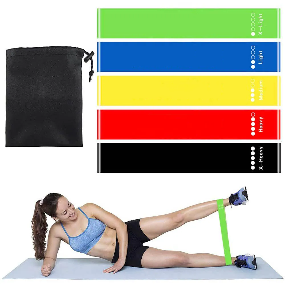 Set of 5 Resistance Bands Exercise Sports Loop Leg Fitness Home Gym Yoga Pull Up