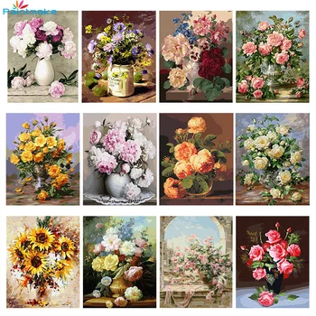 

Paintmake Flowers Painting By Numbers DIY Canvas Oil Hand Painted color for Home Living Room Decor Art gifts 40*50cm