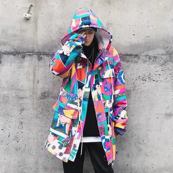 

Harajuku Japanese Ukiyo E Colorful Patchwork Jacket Coats Men Hip Hop Removable Hoodie Sweatshirt Streetwear Parkas Windbreaker