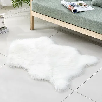 

Luxury Rectangle Square Soft Artificial Wool Sheepskin Fluffy Area Rug White Fur Carpet Shaggy Long Hair Solid Mat Home Decor