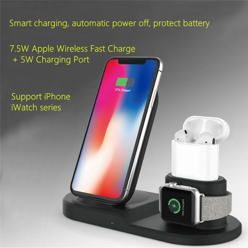 Быстрое 3 в 1 Беспроводное зарядное устройство для iPhone 3в1 Беспроводная зарядная док-станция Qi для iPhone X XS Max XR 8 AirPods Apple Watch