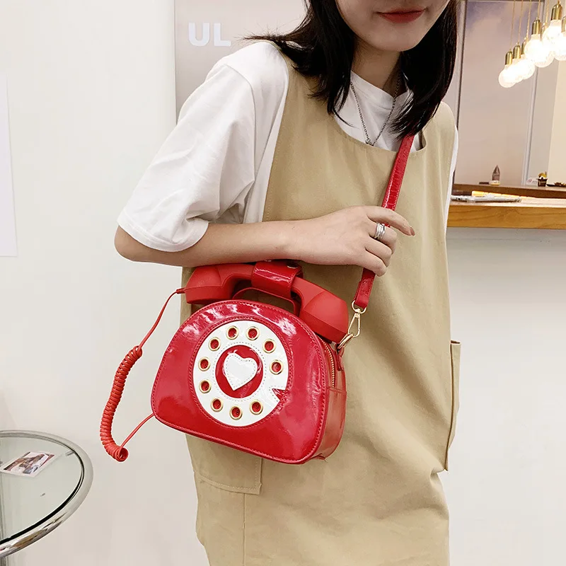 Telephone Shape Women's Purses and Handbags Pink Shoulder Crosbody Bag For Girl Patent Leather Casual Tote Bags Messenger Bag leather handbag,women handbags,crossbody bags