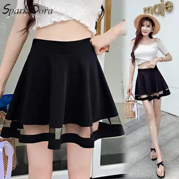 

SparkDora New Arrival Casual Women Shorts Skirts High Waist Mesh A-line Pleated Skirt Women Mini Skirt Feminina Bermudas S-XXL
