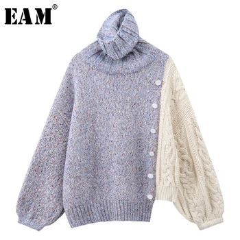 

[EAM] Irregular Big Size Knitting Sweater Loose Fit Turtleneck Long Sleeve Women Pullovers New Fashion Autumn Winter 2020 1X272