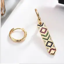 Винтажные модные серьги микро инкрустированные Цирконом Асимметричные красочные геометрические серьги