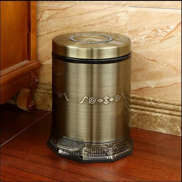 Luxury Stainless Steel Trash Bin Red Wood Pattern Metal Waste Bin for Trash  Bag Holder Trash Can Kitchen and Living-room 6L/10L - AliExpress