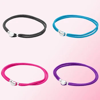 

2019 100% 925 Sterling Silver Classic Authentic Fabric Cord Bracelet Black Women Charm Fashion DIY Jewelry Free Shipping