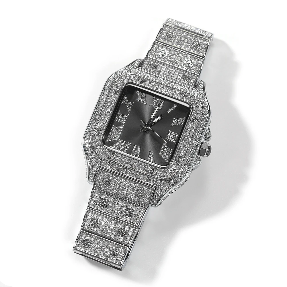 THE BLING KING Square Watch Iced Out Diamond Sunburst Dial Waterproof Quartz Luxury Brand Mens Wrist Watches Relogio Masculino