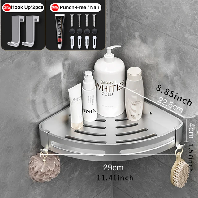 Space Aluminum Bathroom Shelf Shower Shelves Nodrill Wall Mount Shower