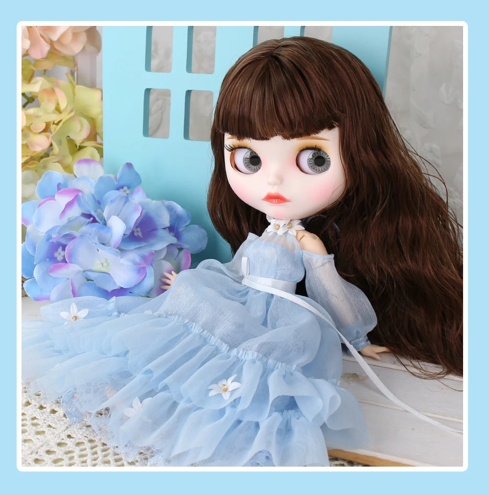 Neo Blythe Doll Blue Floral Wedding Dress 3