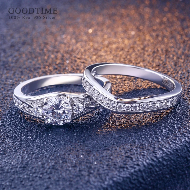 Luxury Ring For Women 925 Sterling Silver Zircon Wedding Ring  Rhinestone Engagement Set Ring Jewelry Accessories For Girl Party