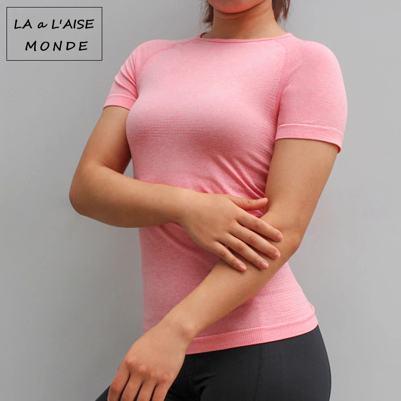  Fitness Women Seamless Sport Shirt Sports Wear For Women Gym Running Top Short Sleeve Yoga Workout 