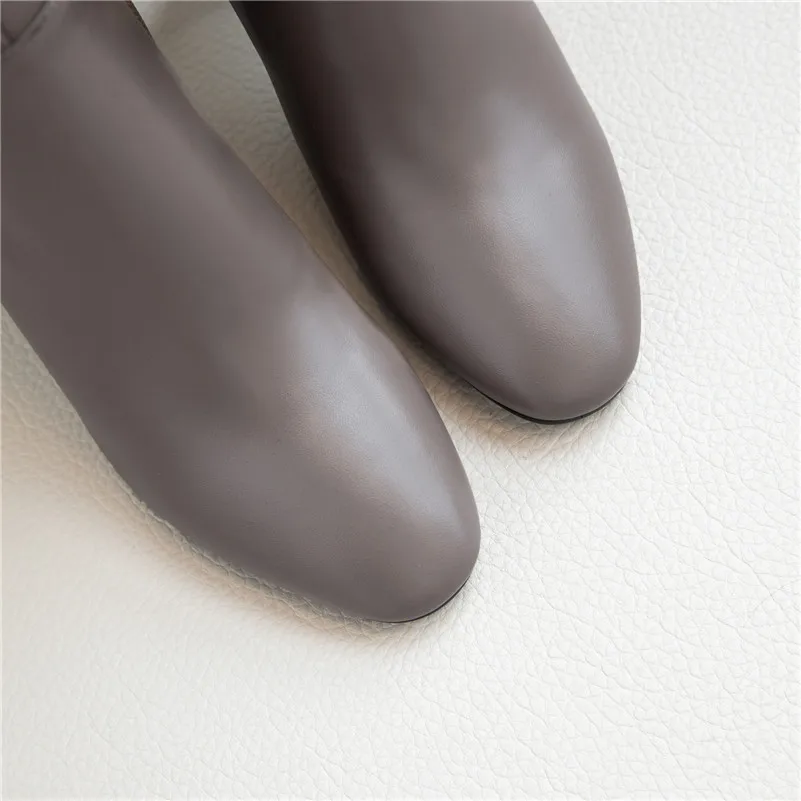 Meotina/зимние сапоги до колена женские высокие сапоги из натуральной кожи на толстом высоком каблуке обувь на молнии с круглым носком Женская Осенняя обувь, размеры 34-39