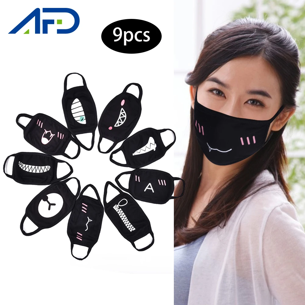 Черные маски для лица 9 шт./компл. мультяшная аниме Kpop маска женщин мужчин детей со