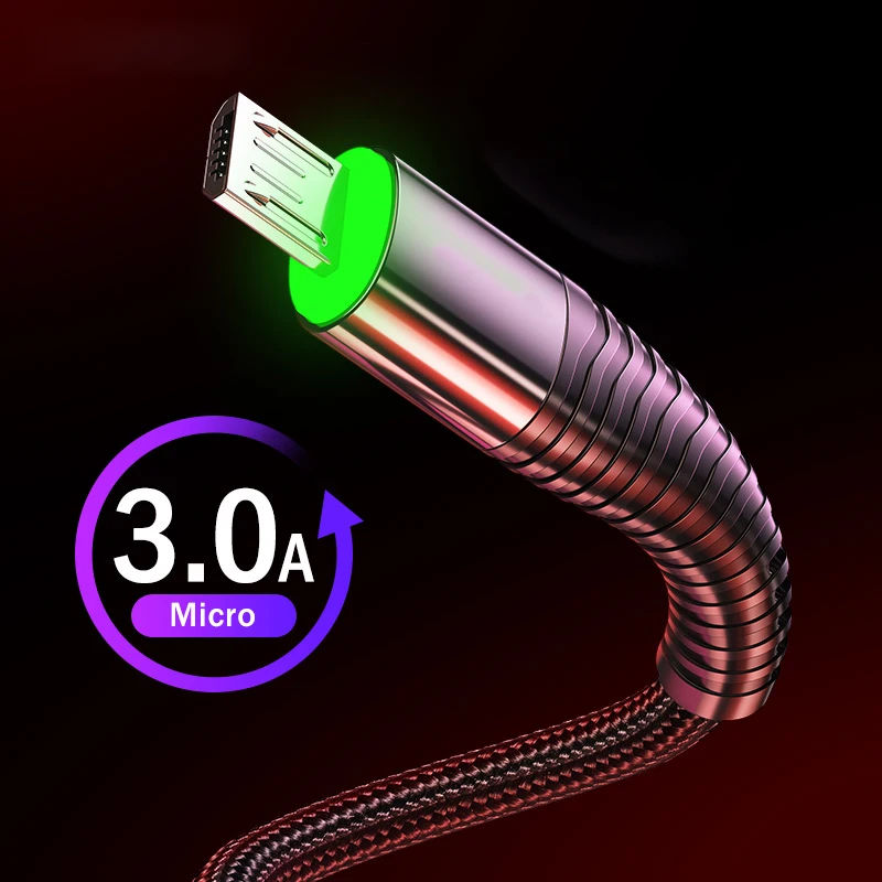 Светодиодный кабель Micro USB 3A устройство для быстрой зарядки и передачи данных