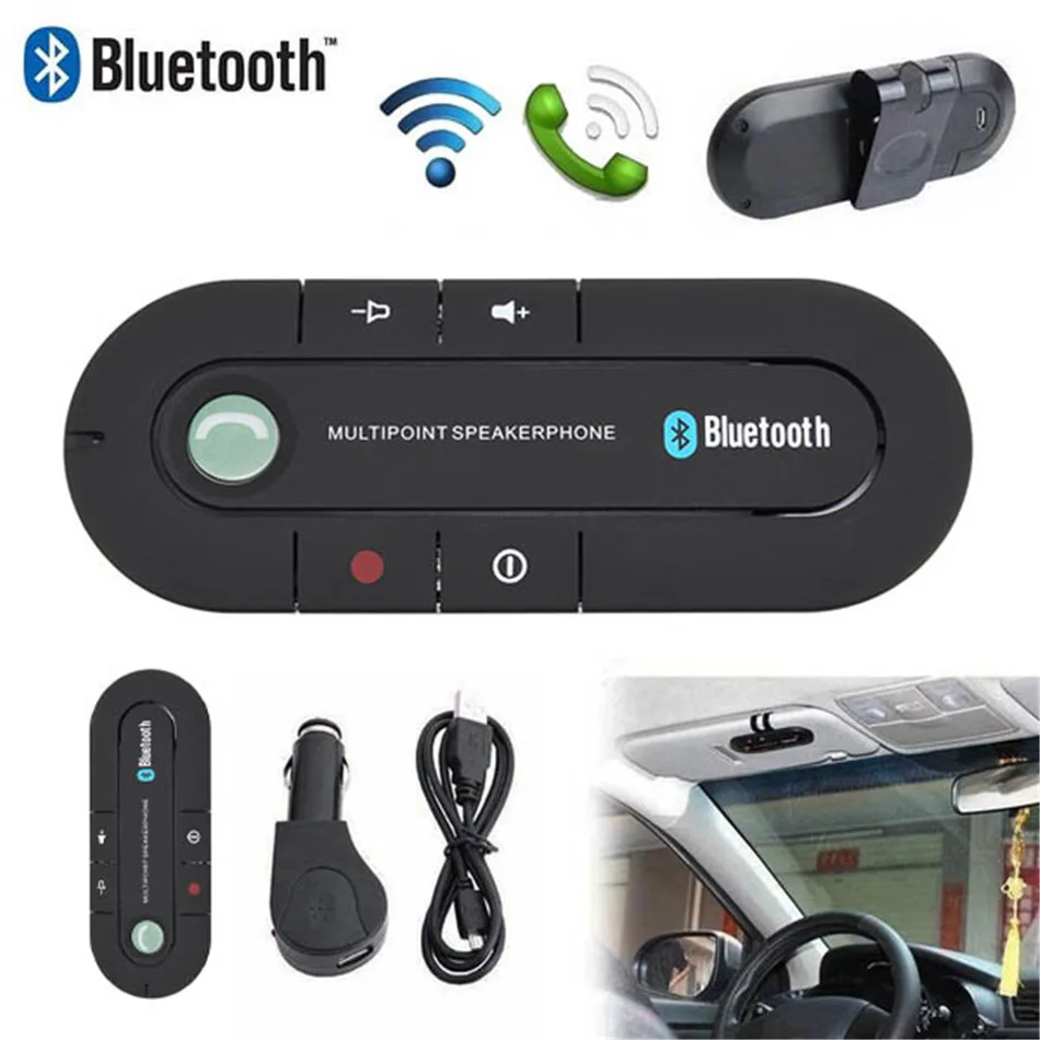Автомобильный беспроводной Bluetooth комплект громкой связи Bluetooth динамик телефон MP3 музыкальный плеер Солнцезащитный козырек клип динамик телефон с автомобильным зарядным устройством