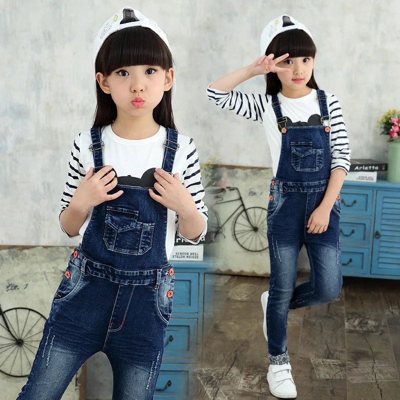 

2019 Spring And Autumn New Style Childrenswear Girls Red Button Cowboy Suspender Pants Korean-style Big Boy Long Pants Fashion