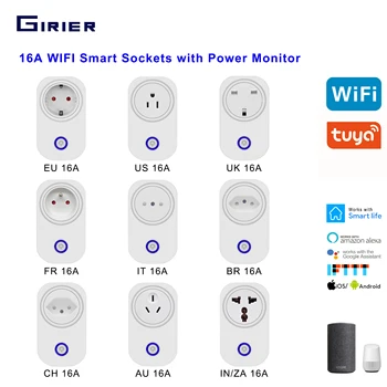 

Smart Wifi Plug Socket 16A With Power Monitor Tuya App Voice Remote Outlet EU US UK FR IT BR CH AU IN Support Alexa Google home