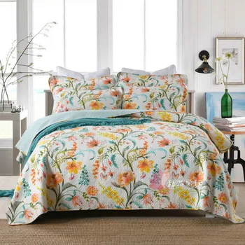 

2020 New American Pastoral Style Density Quilting Three-Piece Washing Printed Cotton Quilted Sheets American Bed Cover