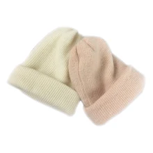 Зимние однотонные шапки из кроличьего меха для женщин, модные теплые женские вязаные шапки, Студенческая зимняя шапка, вязаная крючком мужская шапка Skullies