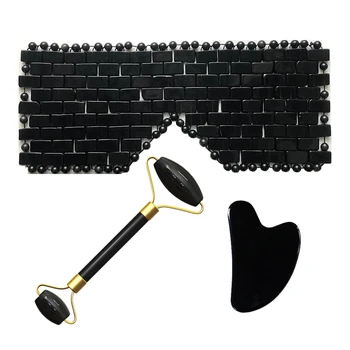 

Natural Obsidian Jade Eye Mask Gua sha scraper Face Massage Roller Set Crystal Stone Cold Therapy Sleep Eye Cover Massage Tools