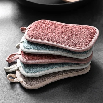

4 pcs Sponge Brush Double sided Highly Efficient Scouring Pad Dish Cloth kitchen Cleaning Brushes tools Wipers Rags