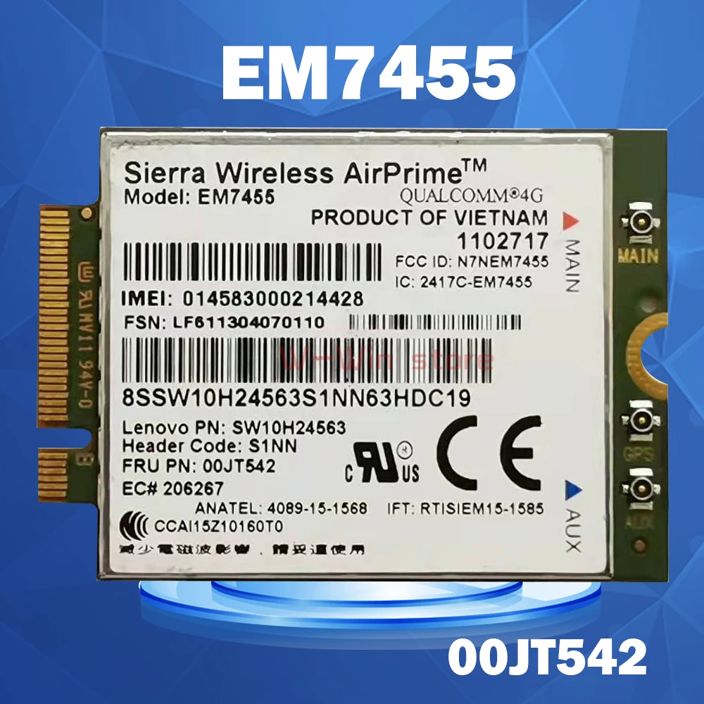 4G LTE WWAN CARD for Sierra Wireless Airprime EM7455 GOBI6000 QUALCOMM FRU:00JT542 For Lenovo X260 T460 P50 P70 L560 X1+Antenna portable modem for laptop