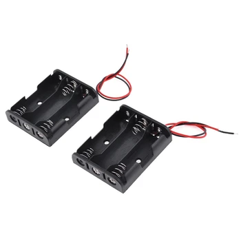 

2 Pcs Black Red Cable Plastic 3 x 1.5V AA Batteries Cell Box Holder