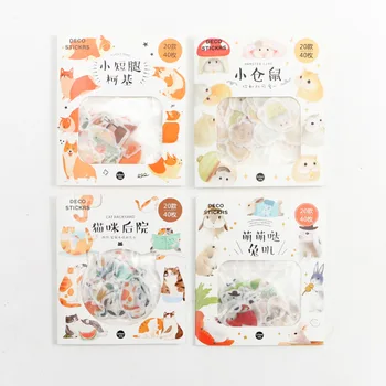 

40 Pcs/pack Cartoon Cat Animal Hamster Diary Journal Dog Stickers Scrapbooking Paper Label Cute Stationery Decorative sticker