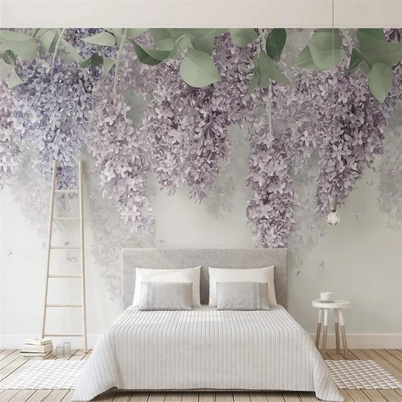 Large 3D wallpaper mural custom purple flower 3D three-dimensional relief flower bedroom background wallpaper mural
