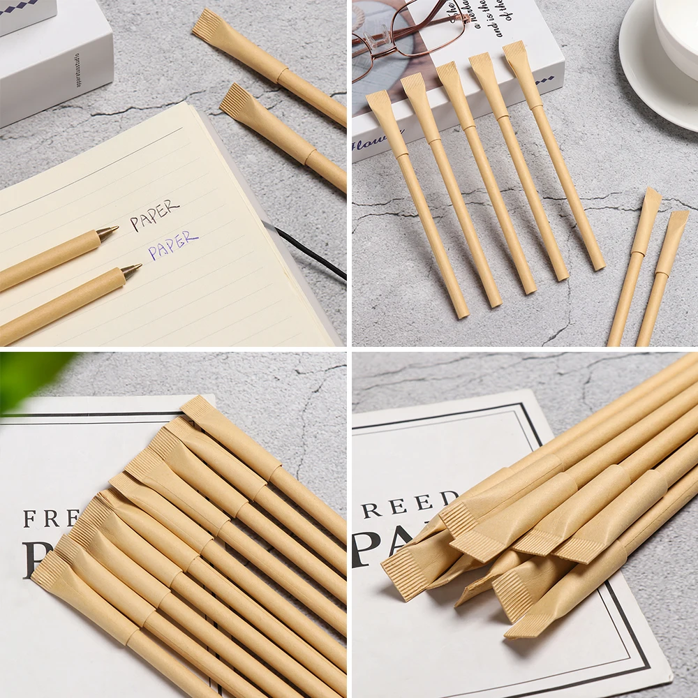 5Pcs Creative Toothpaste Shape Kraft Paper Pen Environmental Friendly Ballpoint School Office Signature Writing Pen Stationery