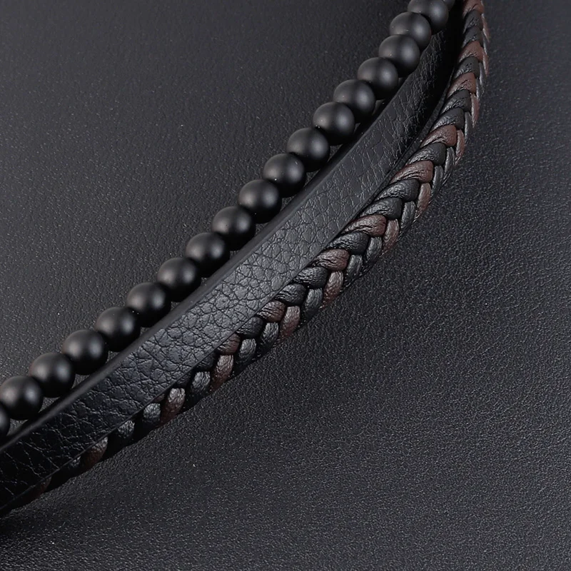 Charm Rope Stainless Steel Magnetic Natural Stone Leather Man Bracelet Beaded Braclet Volcanic Stone bracelet bangles Chain Gift