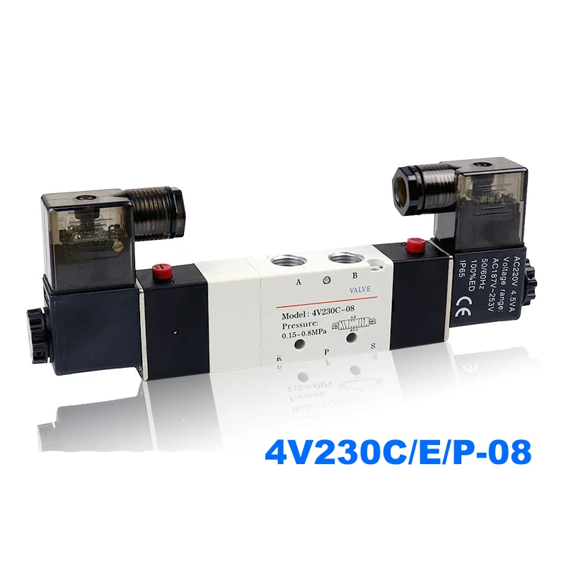 

5/3 way control valve Pneumatic solenoid valve Double coil Port 1/8 1/4 24VDC 4V230C/4V230E/4V230P-08